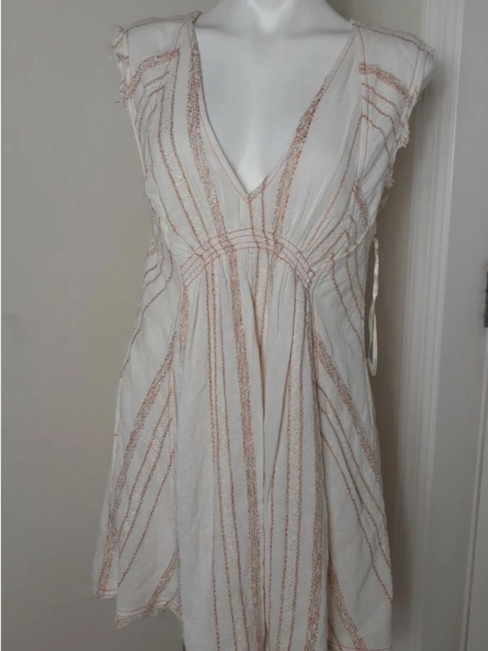 Free People Cream Mini Dress with Rose Gold Stripes